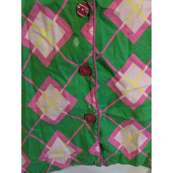 Victorias Secret Womens Argyle Button-Up Pajama Top Large Green READ - Picture 3 of 8